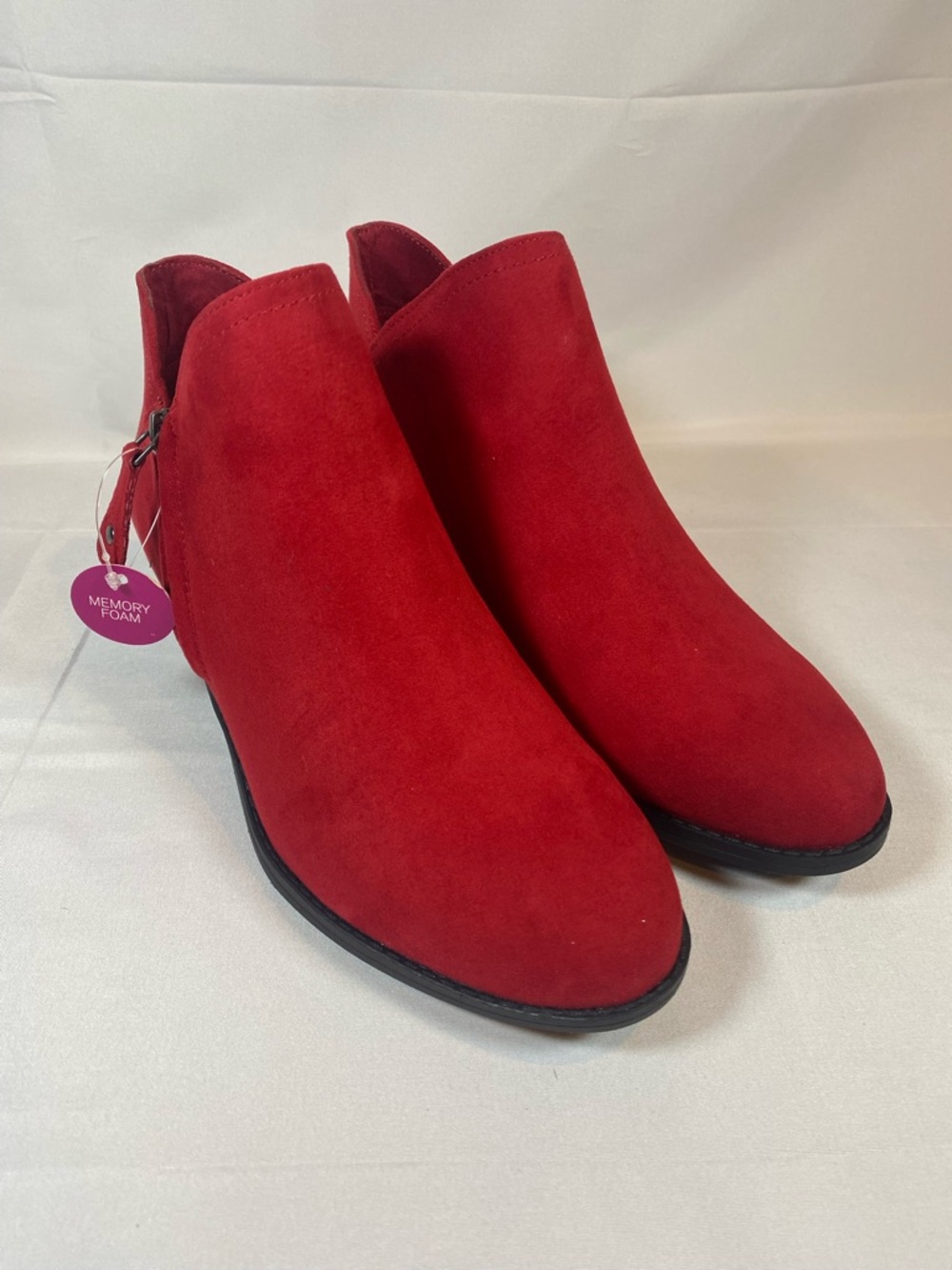 Red Suede Ankle Booties with Low Block Heel